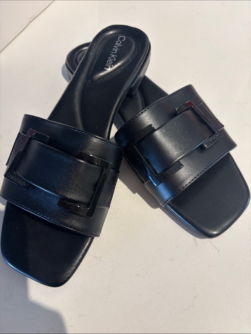 Calvin Klein Black Buckle Slide Mules